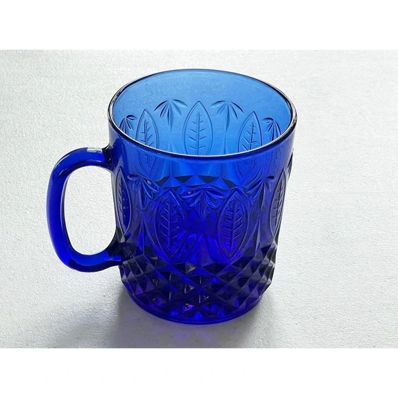 Set of 4 Arcoroc Blue Cobalt Royal Glass Mugs Made in France Vintage Coffee Cups - Picture 7 of 10
